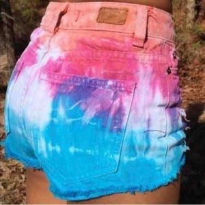 BDG High Rise Tie Dye Denim Shorts
